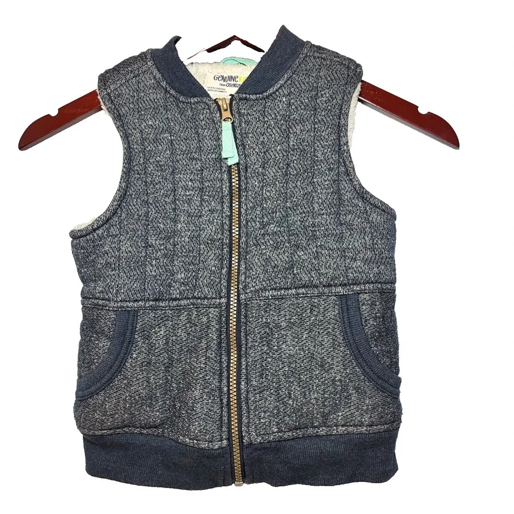 Genuine Kids by OshKosh Blue Knit Zip Front Sherpa Lined Vest Front Pockets 5T‎